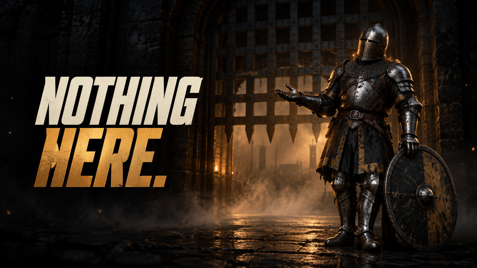 Nothing here — a knight in armour at a closed castle gate